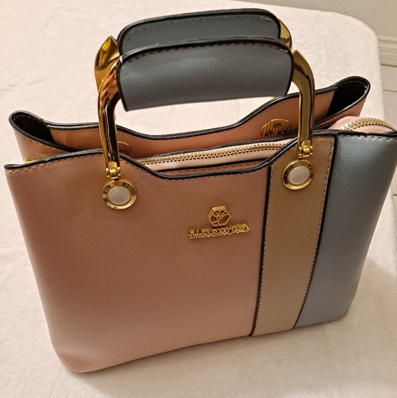 Jane Novo Pink Tan & Blue Colorblock Convertable Handbag Crossbody Bag - Picture 1 of 10